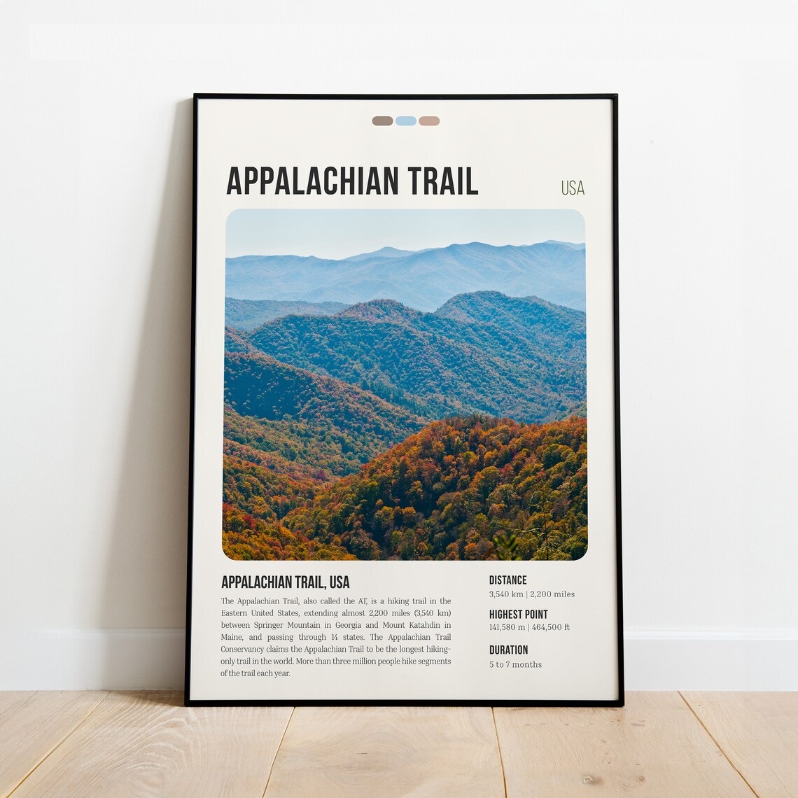 Appalachian Trail USA Mountain Hiking Minimalist Stats Poster