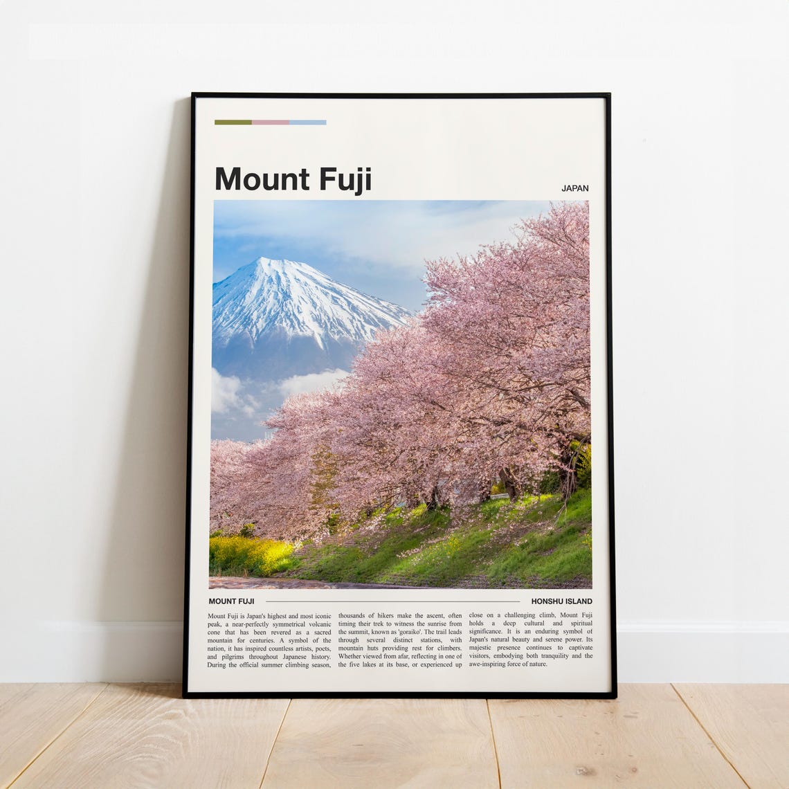 Mount Fuji Japan Cherry Blossom Spring Snow Peak Minimal Travel Poster