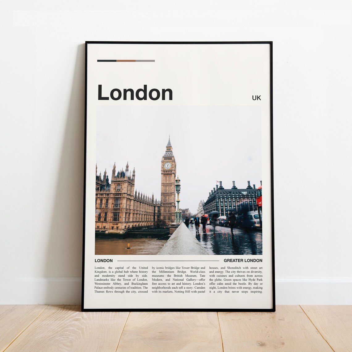 London UK Big Ben Westminster Rainy Street Minimalist Photo Poster