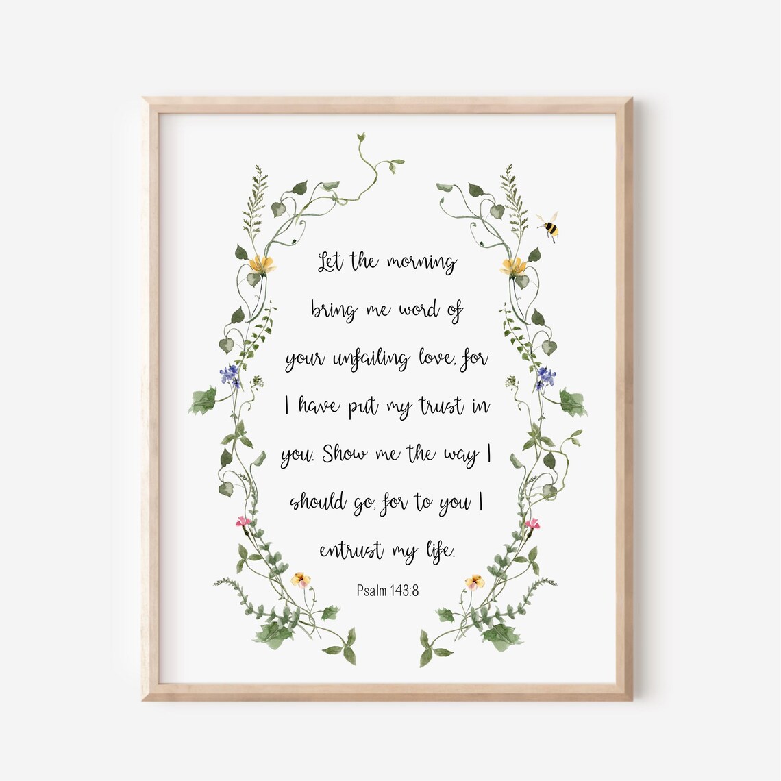 Psalm 143:8 Bible Verse Poster Watercolor Vine Wreath Christian Gift Art