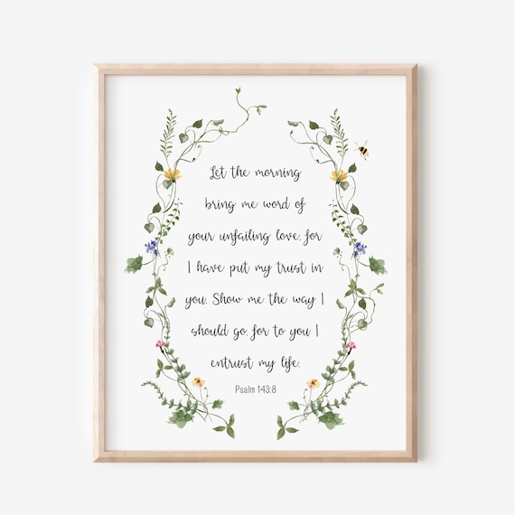 Psalm 143:8 Bible Verse Poster Watercolor Vine Wreath Christian Gift Art