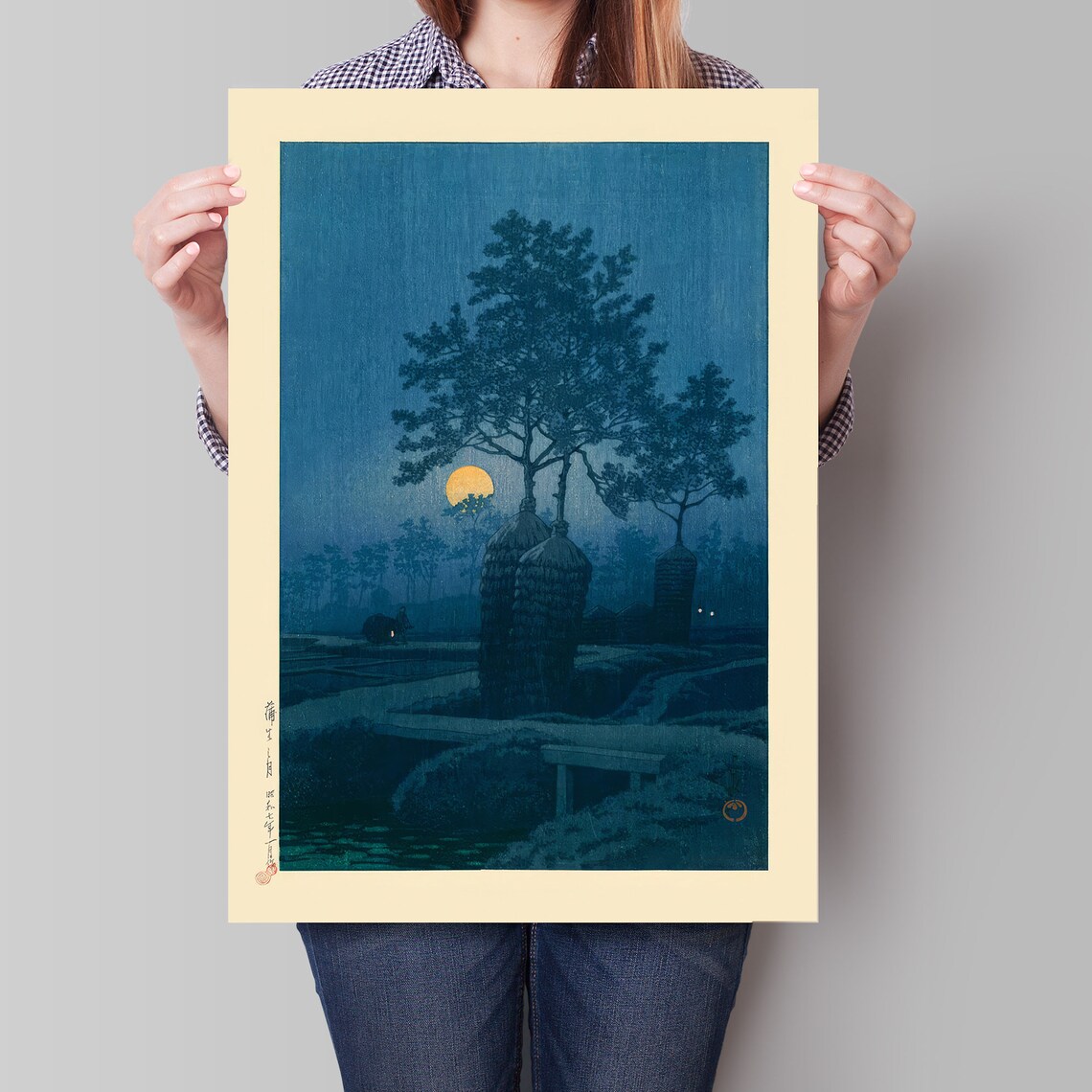 Japanese Full Moon Night Trees Woodblock Style Moonlight Art Poster - Image 4