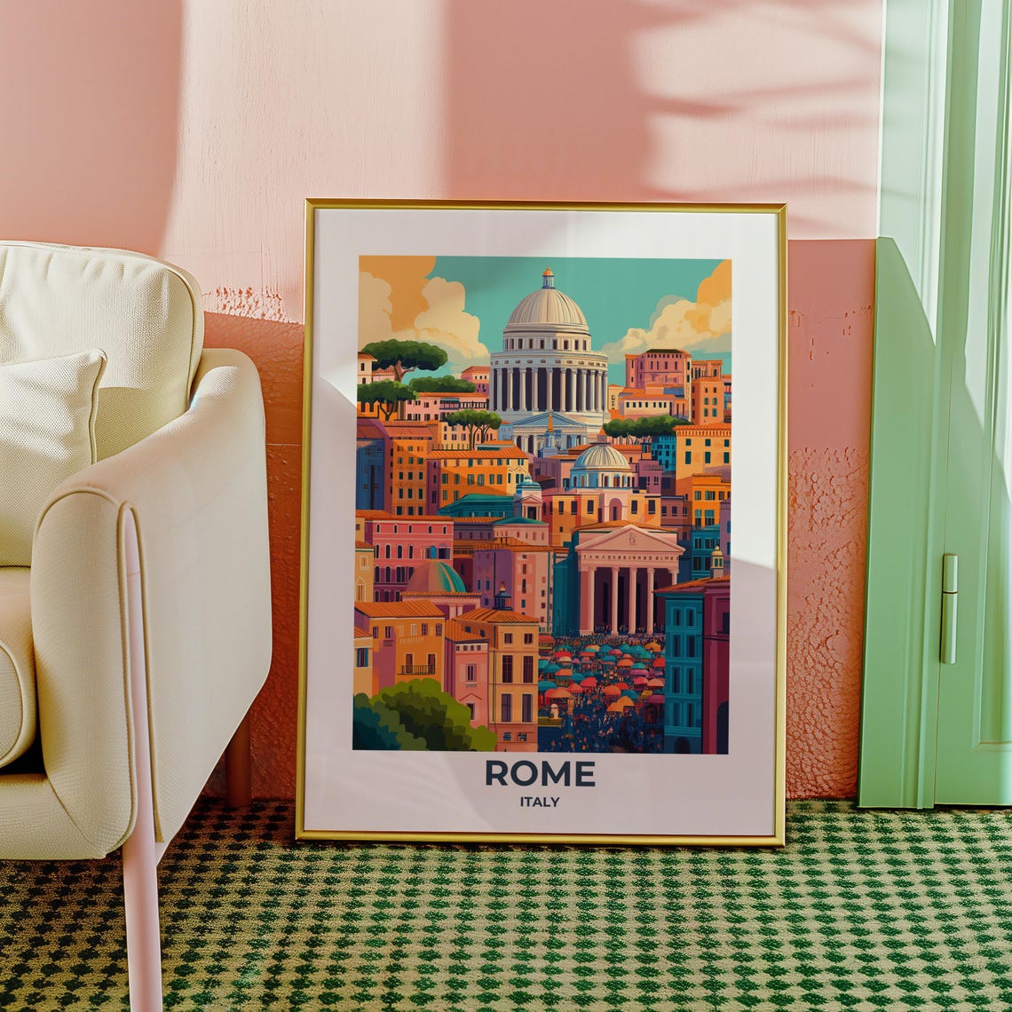 Rome Colorful Skyline Domed Basilica Market Umbrellas Italy Poster - Image 5