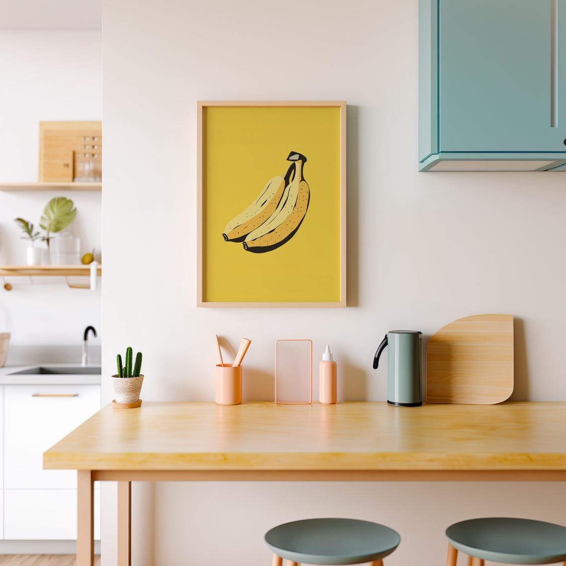 Pop Art Banana Illustration On A Bold Yellow Kitchen Wall Poster - Image 3