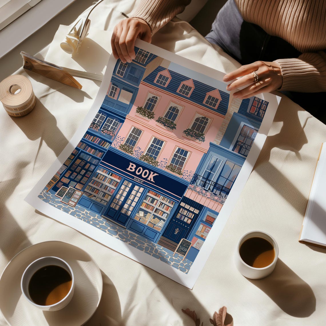 Blue Book Shop Facade With Full Shelves And Pink Building Poster - Image 5