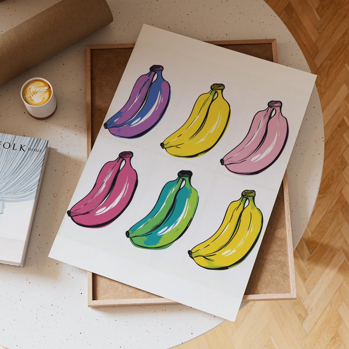 Six Pop Art Bananas in Bold Colors on a White Grid Design Wall Art - Image 2