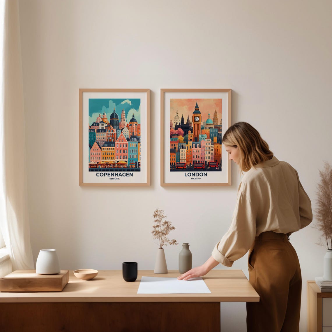 London Colorful City Skyline with Big Ben and Red Buses Poster - Image 4