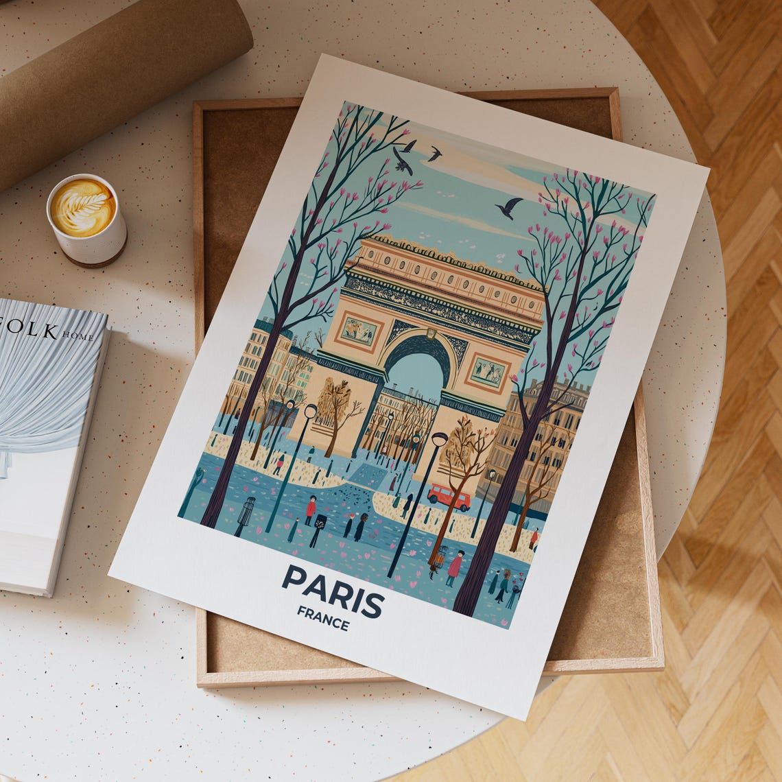 Paris Arc de Triomphe Among Pink Spring Blossoms Travel Poster - Image 4