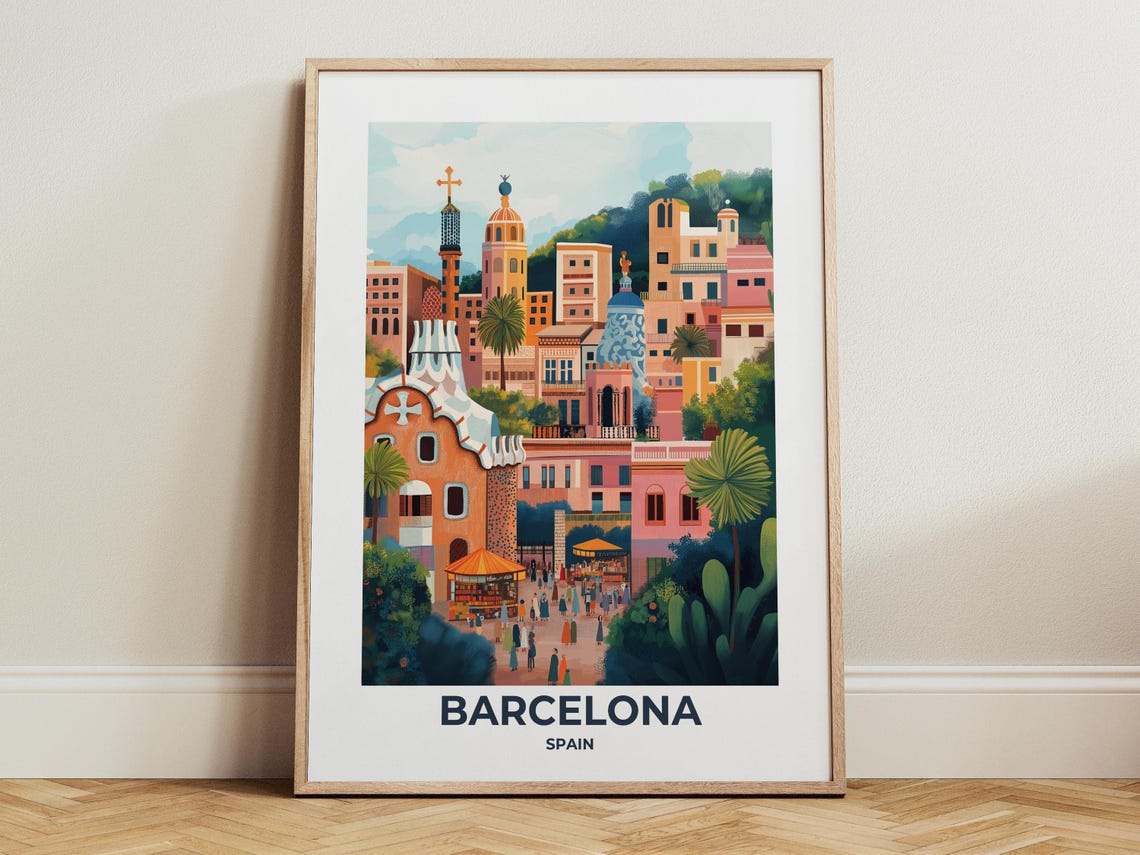 Barcelona Gaudi Mosaic Park Guell Hillside Skyline Spain Poster
