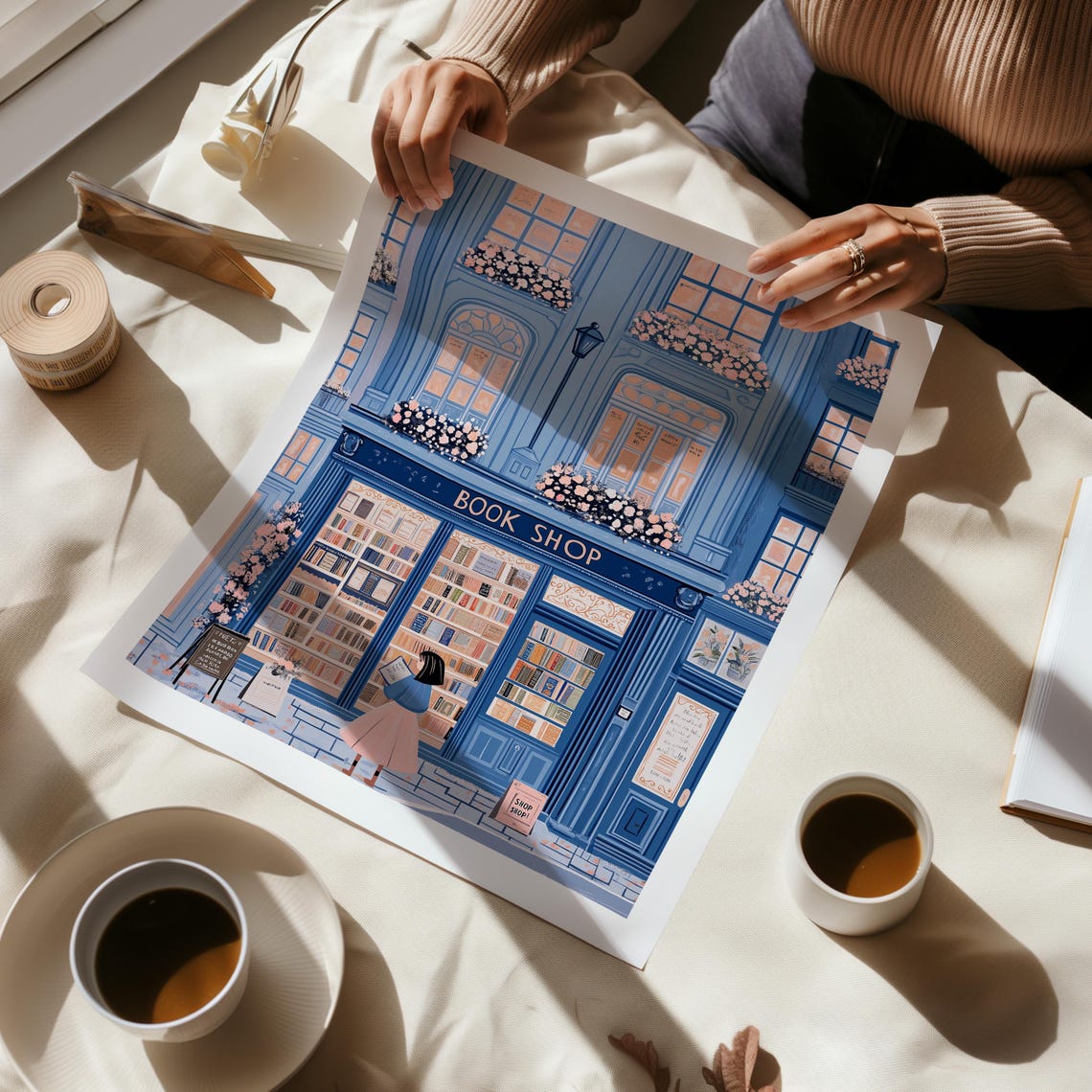 Blue Bookshop Storefront With A Woman Reader On Blossom Street Poster - Image 3