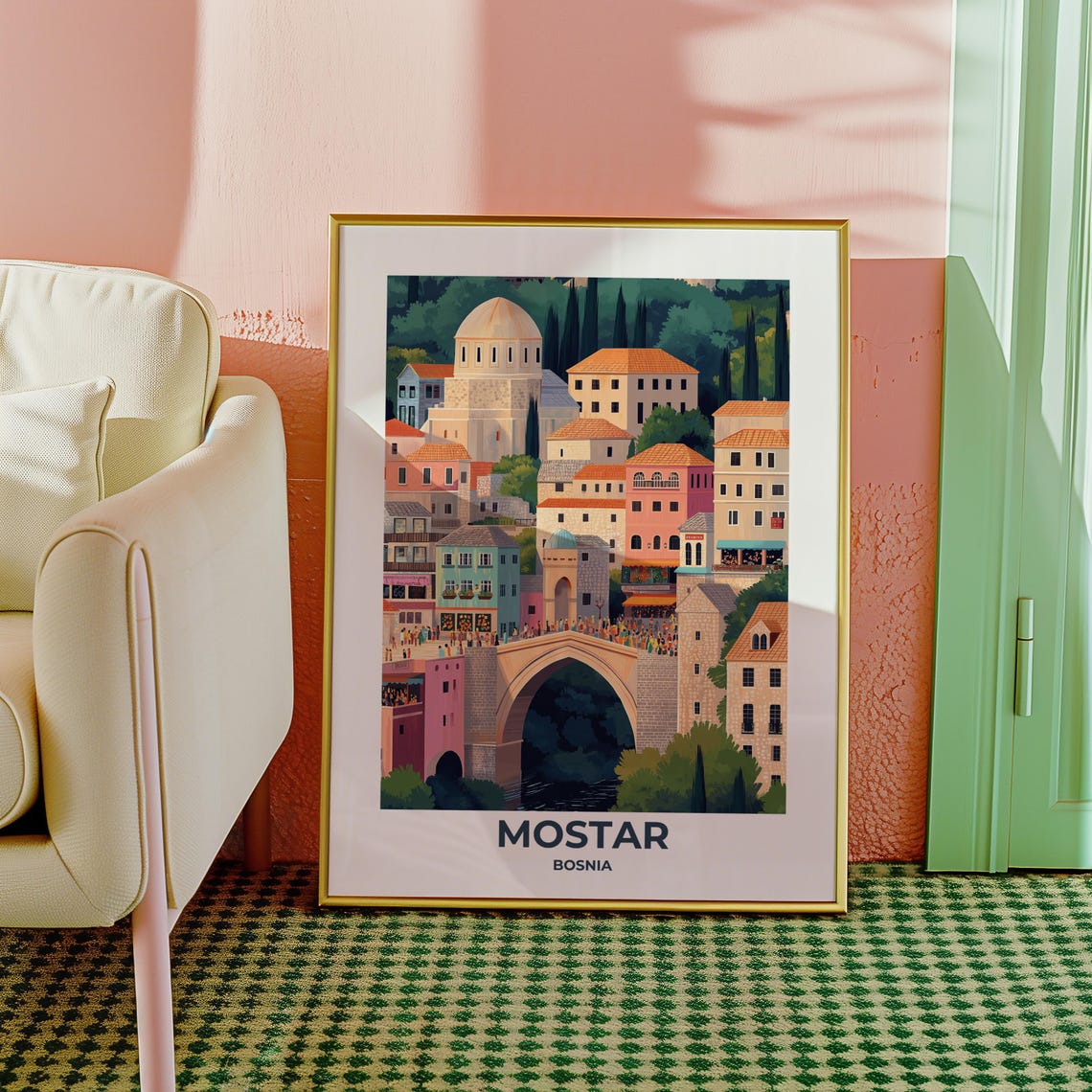 Mostar Stari Most Bridge Old Town River Scenery Bosnia Poster - Image 5