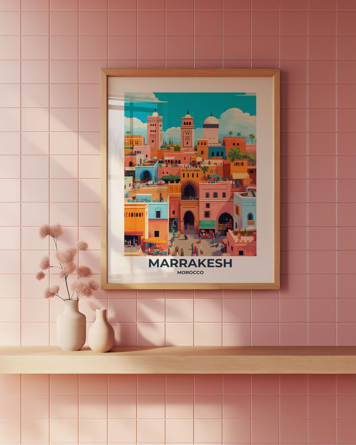 Marrakesh Medina with Minarets in Warm Sunset Colors Travel Poster - Image 2