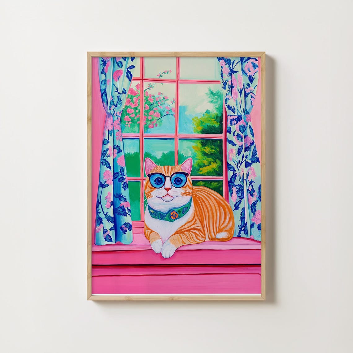 Orange Tabby Cat Wearing Glasses On A Pink Windowsill Poster - Image 6