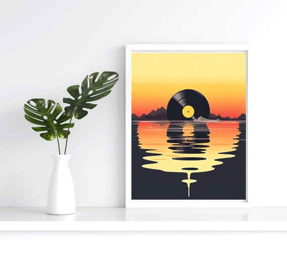 Vinyl Record Sunset Wall Art Reflection Music Lover Print