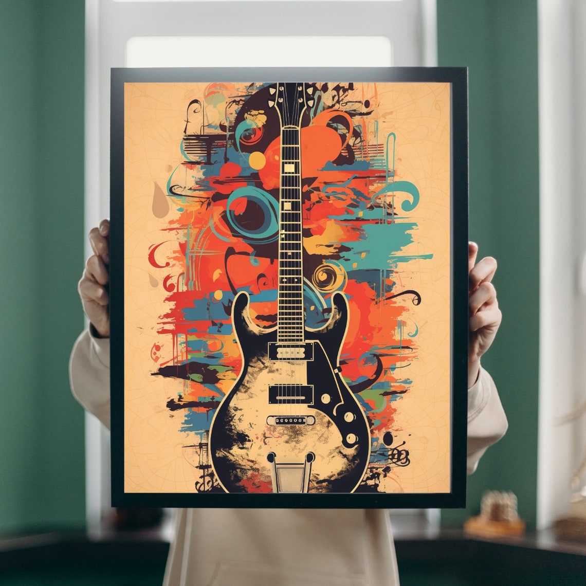 Abstract Guitar Wall Art Music Instrument Print Modern Minimalist Decor