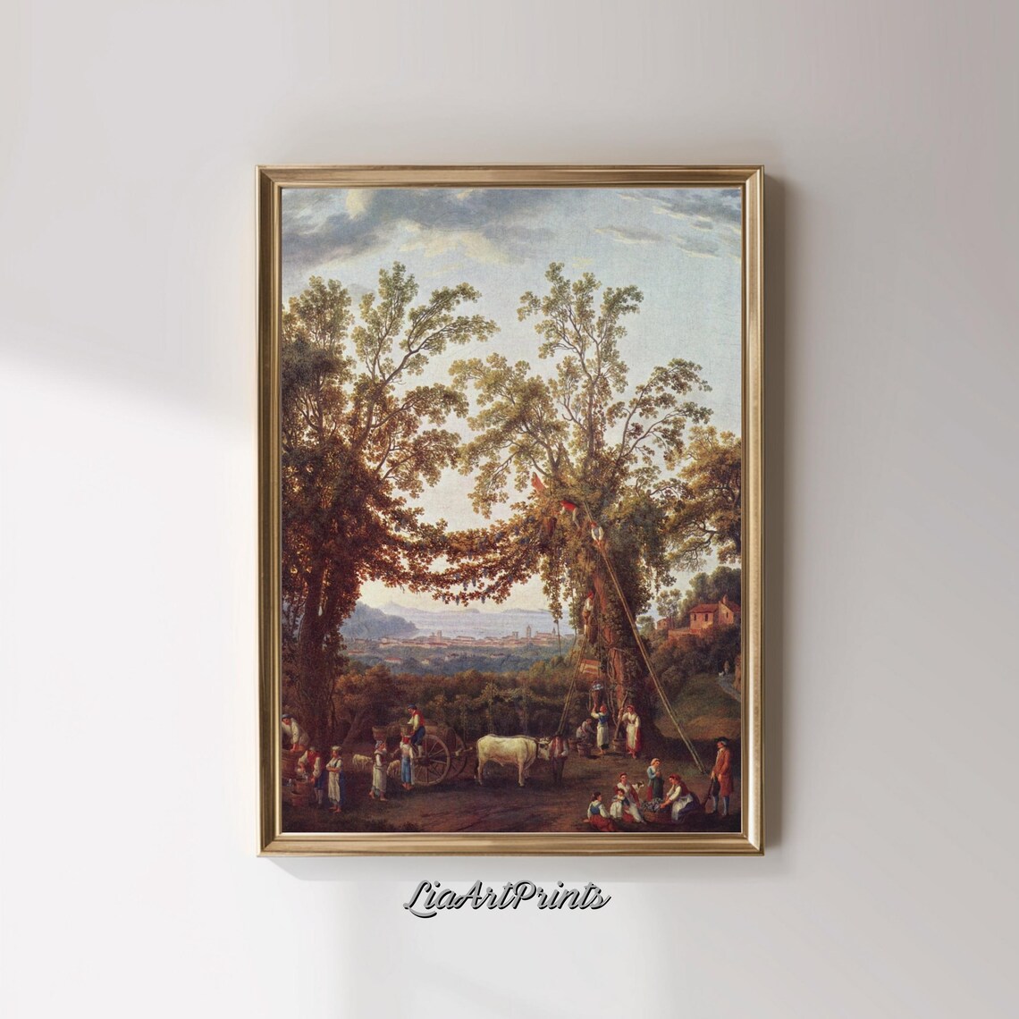 Italian Grape Harvest Scene with Oxen Cart and Villagers Poster - Image 2
