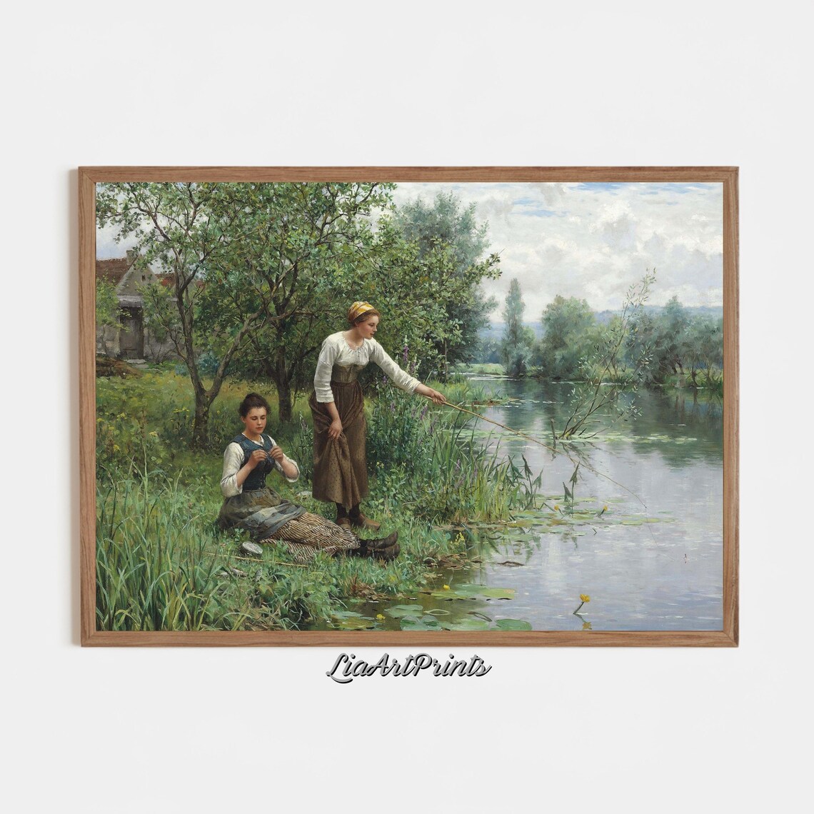 Riverside Fishing Scene, Vintage Countryside Decor - Image 2
