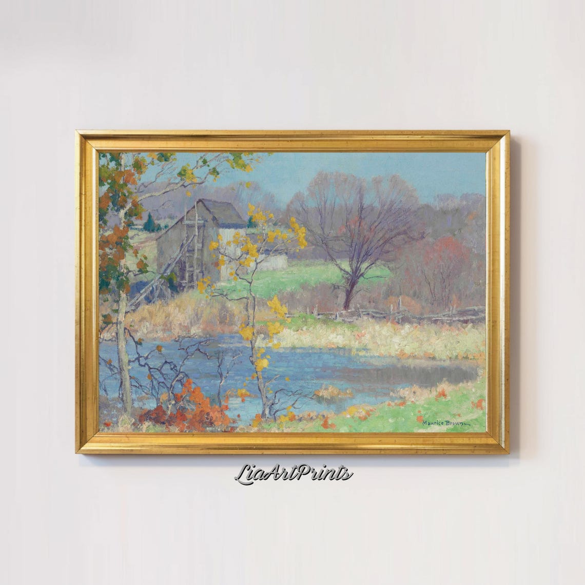 Peaceful Autumn Mill by a Still Pond Vintage Fall Countryside Print - Image 3