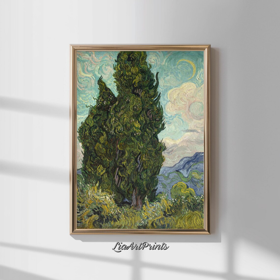 Van Gogh Cypress Trees, Impressionist Landscape