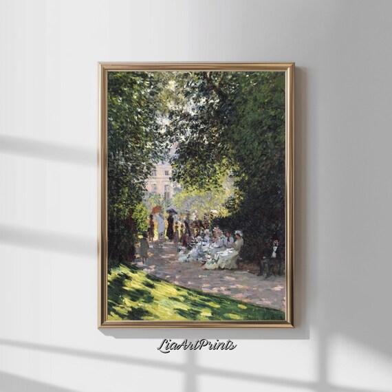 Sunlit Garden Party Impressionist Park Path with Figures Vintage Poster