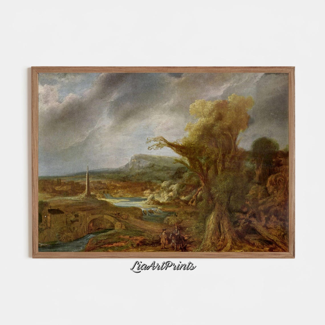 Baroque River Landscape Obelisk Stone Bridge Watermill Moody Poster - Image 2