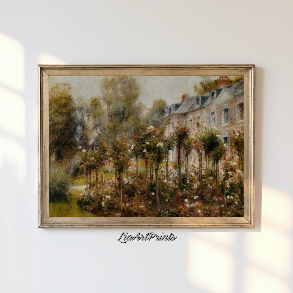 Impressionist Rose Garden Brick Cottage House Summer Bloom Poster