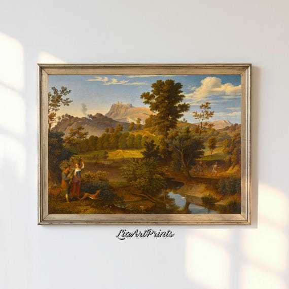 Vintage Pastoral Landscape Art Antique Countryside Wall Art Rustic Farmhouse Decor For Living Room Classic Nature Artwork