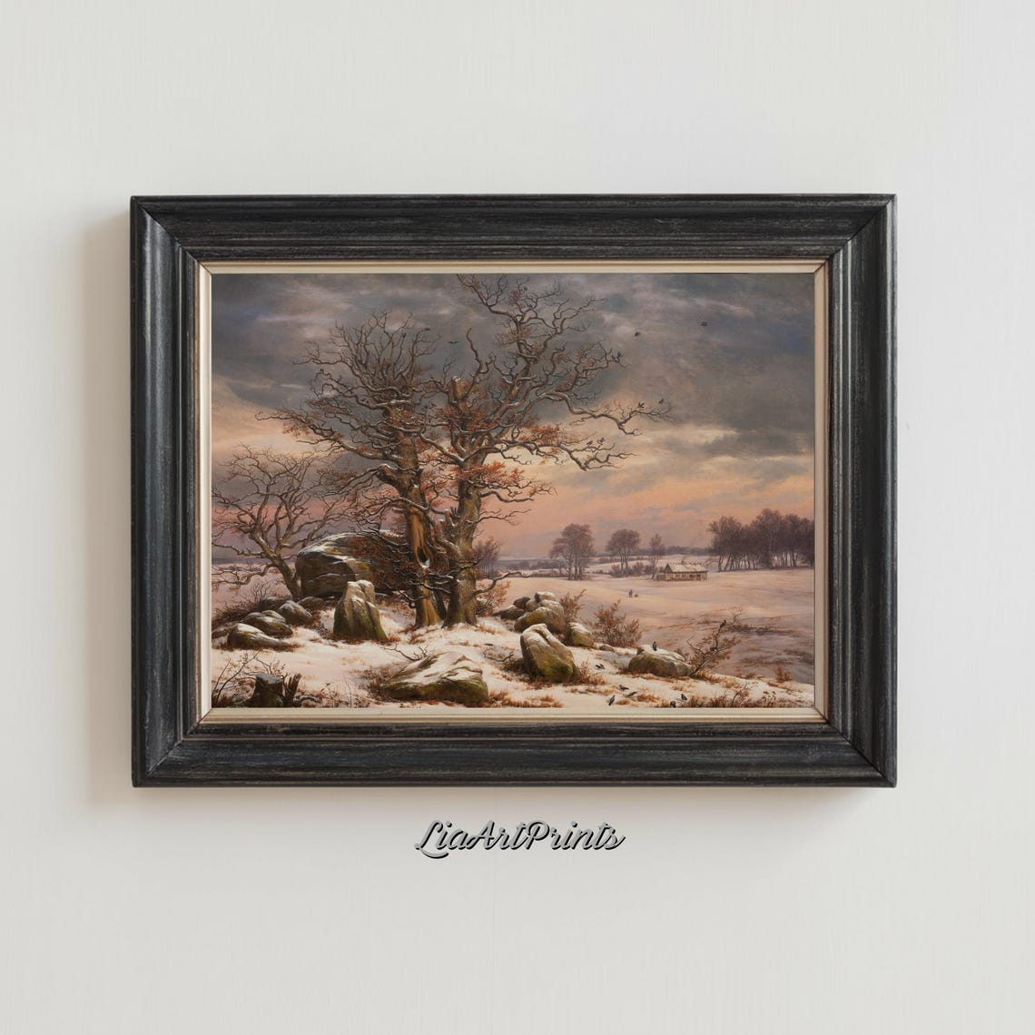 Dramatic Winter Sunset Landscape with Bare Trees and Snow Poster - Image 2