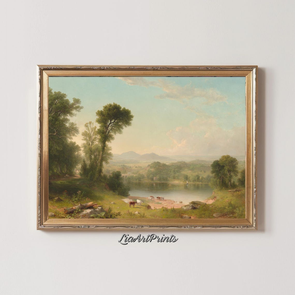 Serene Pastoral Landscape Art Tranquil Countryside River Scene Classic Nature Wall Decor - Image 3
