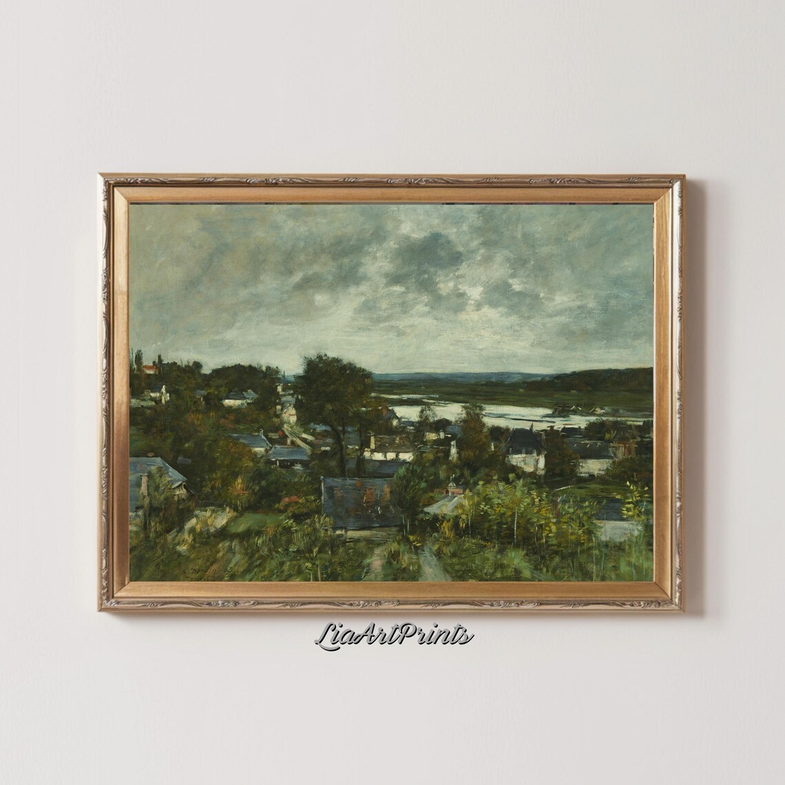 Tranquil Village Landscape, Rustic Countryside Art Print - Image 3
