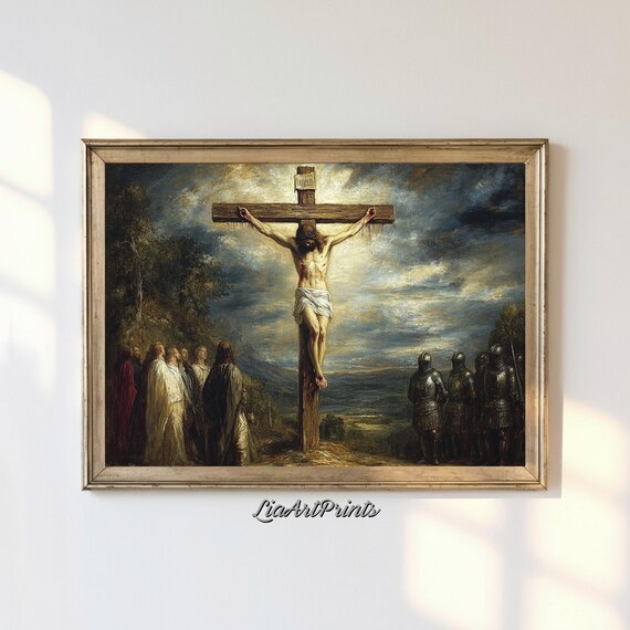 Christ Crucifixion Dramatic Religious Oil Painting Sacred Christian Faith Poster