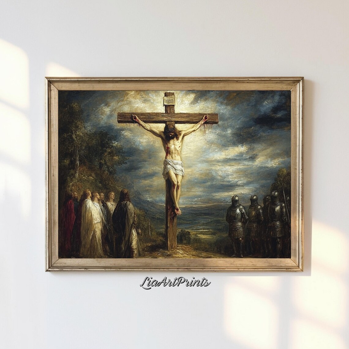 Christ Crucifixion Dramatic Religious Oil Painting Sacred Christian Faith Poster