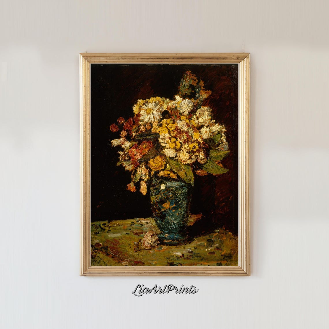 Rustic Floral Still Life Vibrant Bouquet In Textured Vase Bold And Expressive Art - Image 2