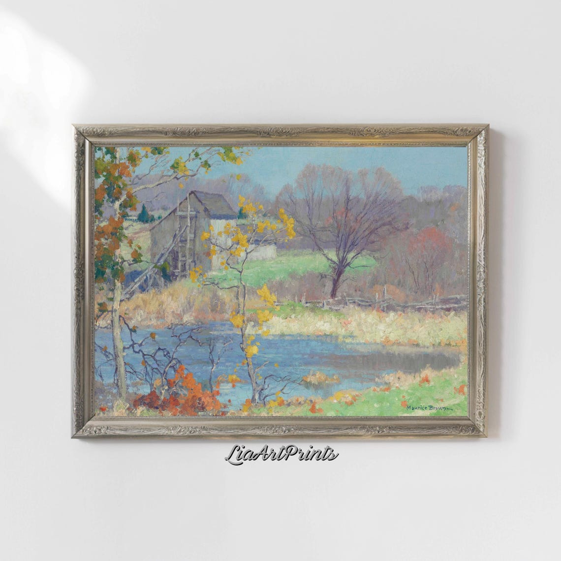 Peaceful Autumn Mill by a Still Pond Vintage Fall Countryside Print - Image 5