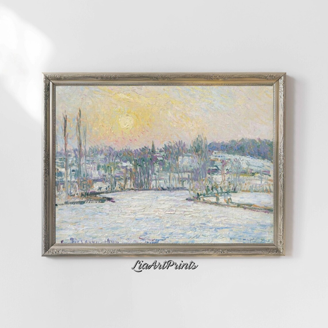 Winter Sunrise Frozen Pond Frosty Trees Impressionist Snow Landscape Poster - Image 4