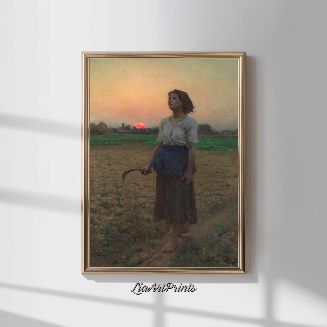 Sunset Field Worker, Rustic Farmhouse Art Print