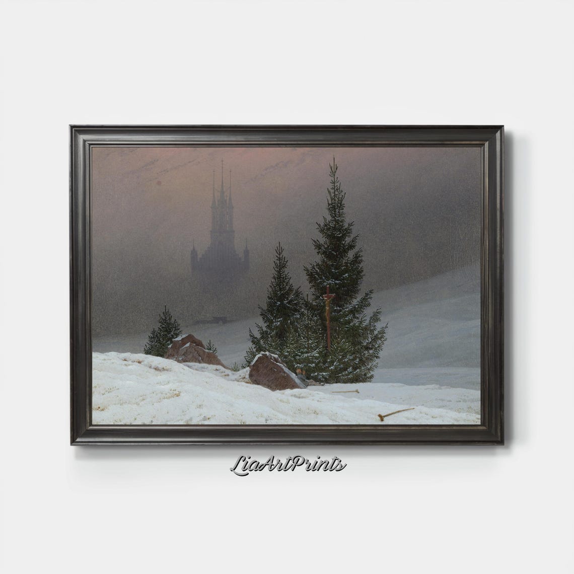 Romantic Winter Cathedral in the Mist with Snow Covered Pines Poster - Image 3