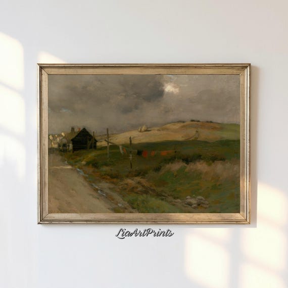 Antique Rustic Muted Landscape Painting Vintage Neutral Wall Art Antique Landscape Art Wall Art