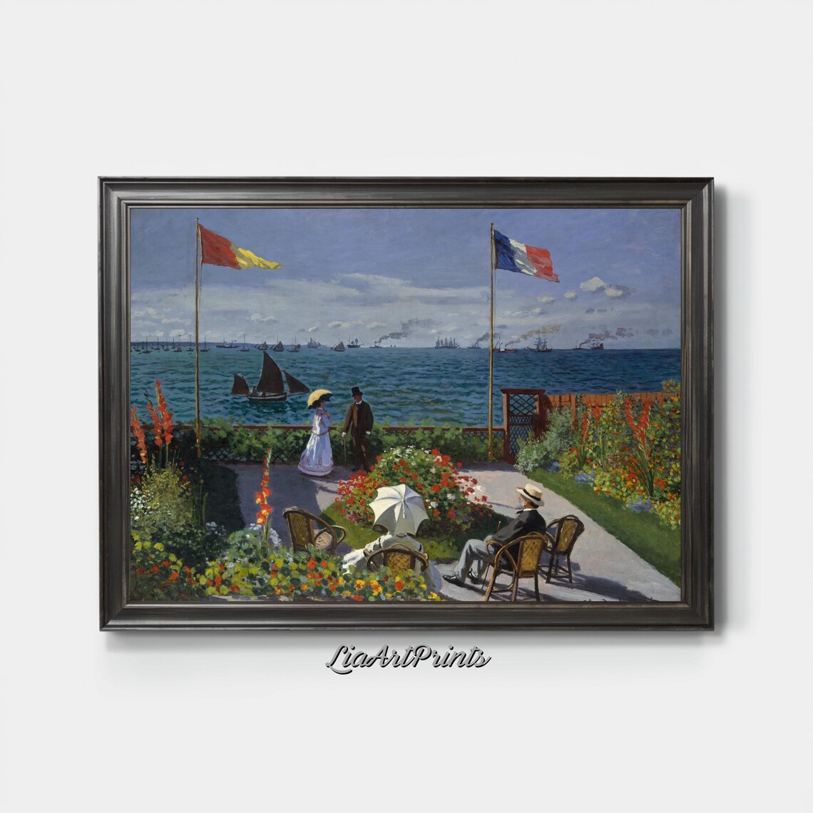 Claude Monet Garden at Sainte-Adresse Terrace Flags and Sea View Poster - Image 3