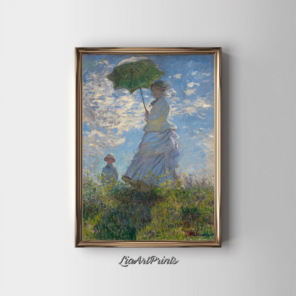 Claude Monet Woman with a Parasol Facing Left Green Umbrella Classic Poster - Image 3