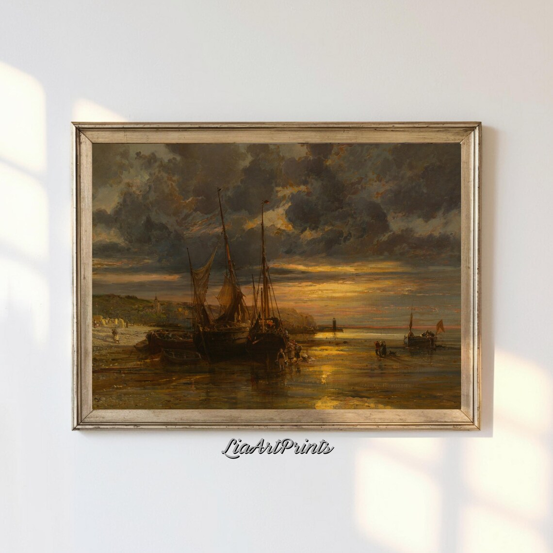 Dramatic Harbor At Sunset Nautical Art Print