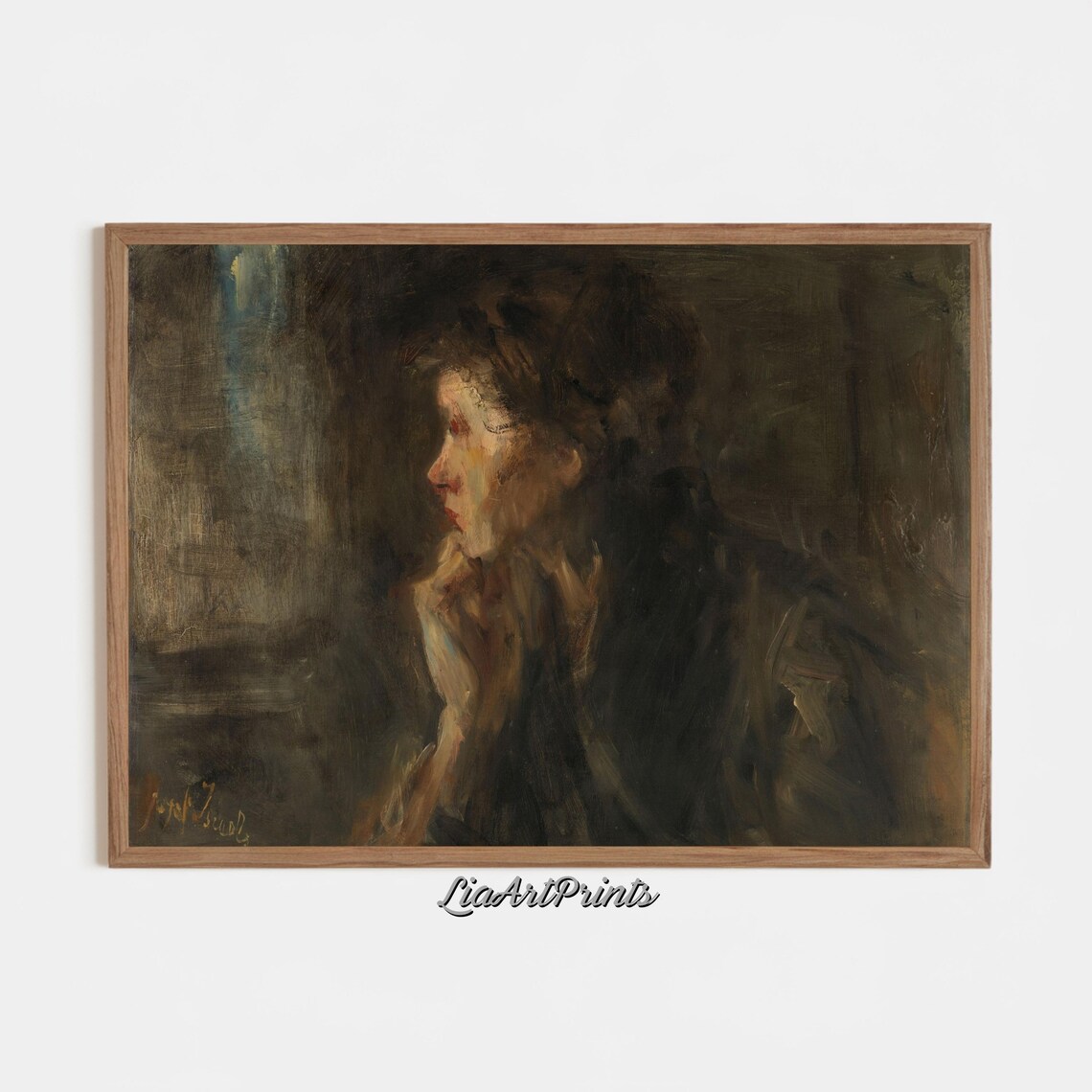 Pensive Woman Dark Vintage Portrait Oil Painting Contemplative Poster - Image 3