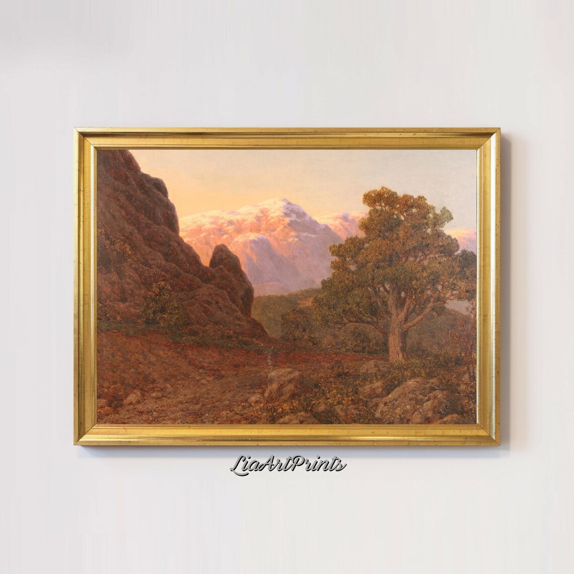 Sunset Mountain Landscape, Rustic Nature Art Print - Image 3
