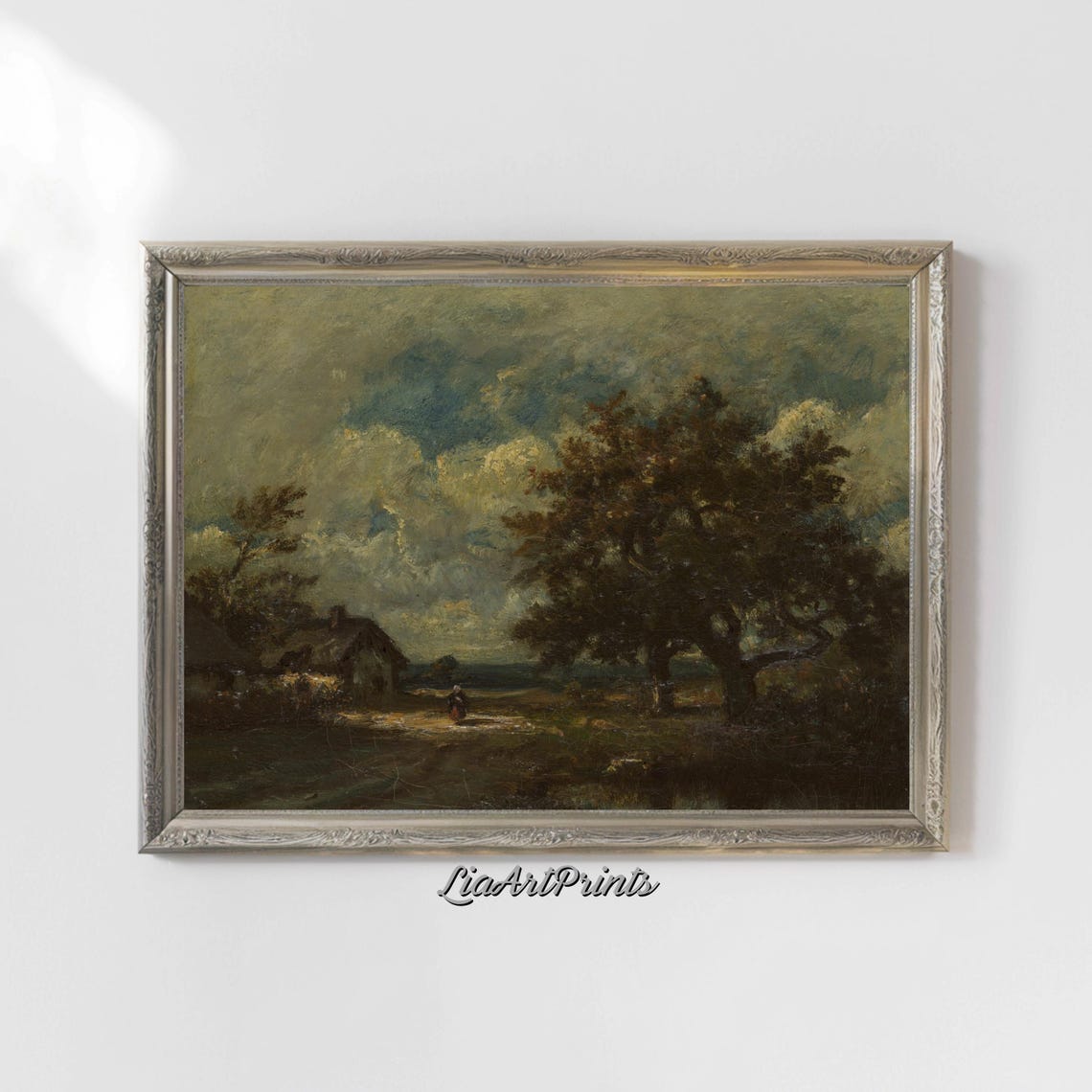 Lone Figure on a Dark Cottage Path Under Storm Clouds Vintage Poster - Image 4