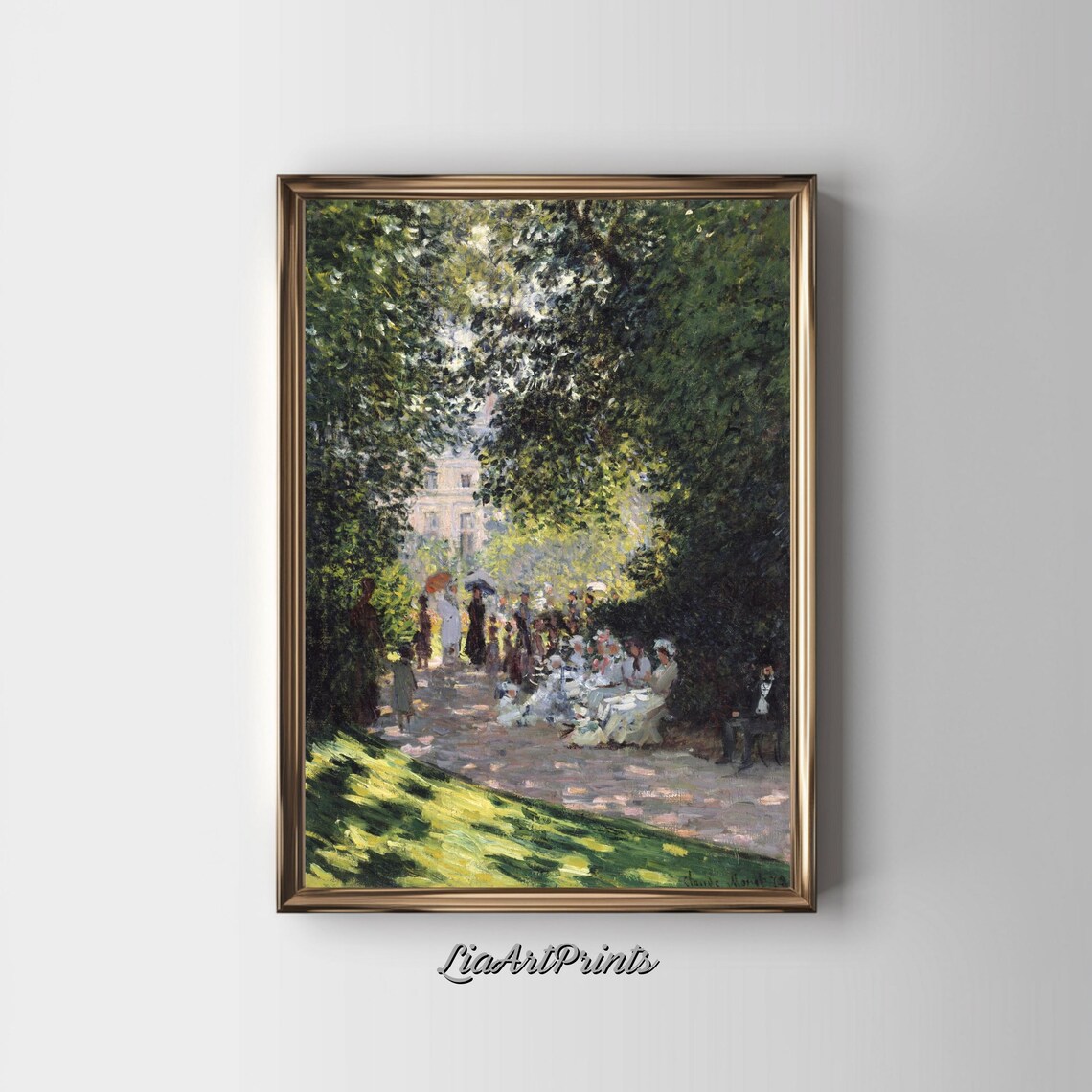 Sunlit Garden Party Impressionist Park Path with Figures Vintage Poster - Image 2