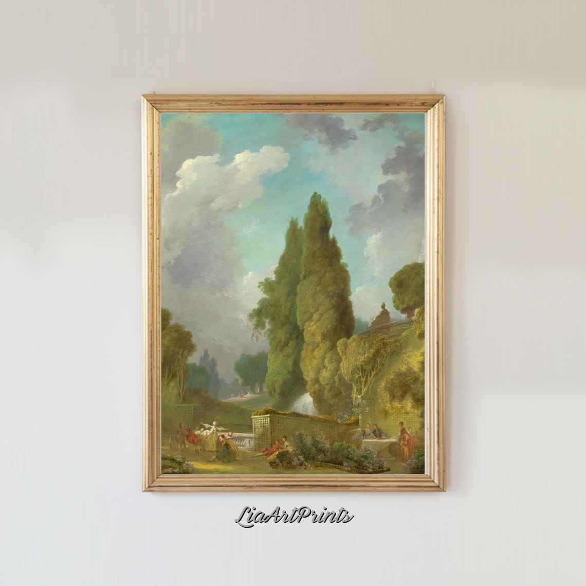Rococo Garden Party Elegant Figures Tall Cypress Trees Fete Poster - Image 2