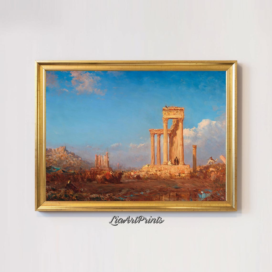 Ancient Ruins Under A Blue Sky Classic Roman Architecture Painting Historical Landscape Wall Art - Image 3