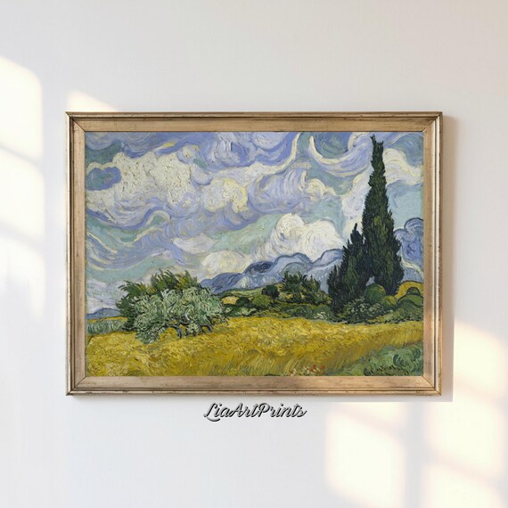 Vincent van Gogh Wheat Field with Cypresses Swirling Sky Art Poster