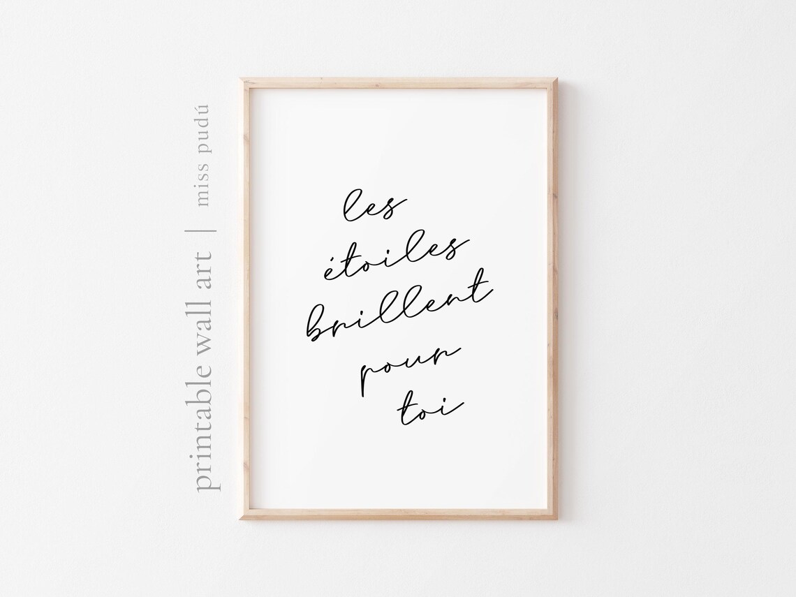 Les Etoiles Brillent Pour Toi French Quote Calligraphy Minimalist Poster - Image 2