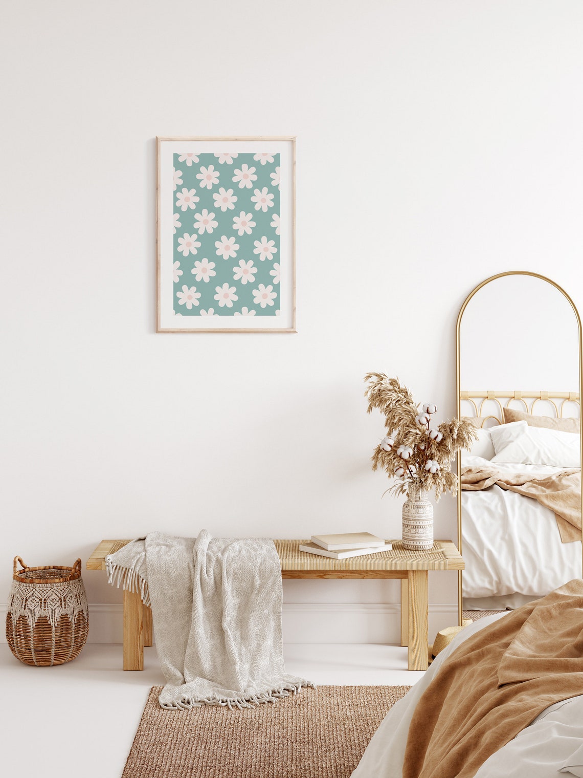 Mint Daisy Wildflower Pattern Poster for Boho Nursery Decor Girls - Image 3